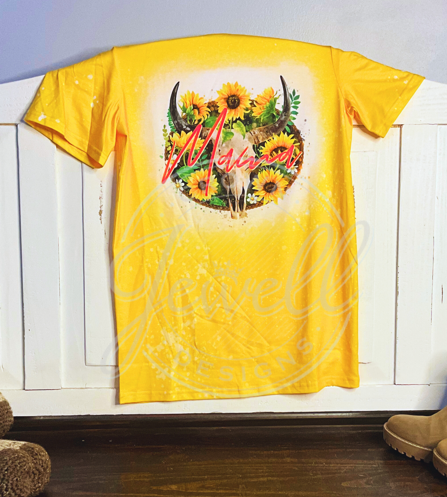 Cowskull Mama Faux Bleach Short Sleeve Sublimation Tee